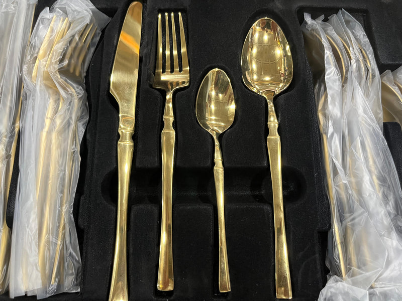 DUBAIZONES™ High Quality Polished Cutlery Set Golden and Half Golden Stainless Steel